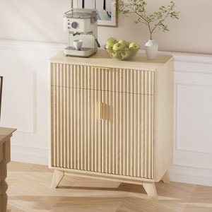 VINGLI Fluted Sideboard Buffet Cabinet with Storage, Storage Cabinet with Doors, Drawer and Adjustable Shelf, Natural Oak - 1 of 4