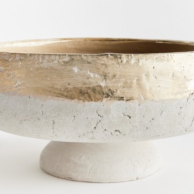Handcrafted Champagne Glaze Terracotta Decorative Bowl with Stand