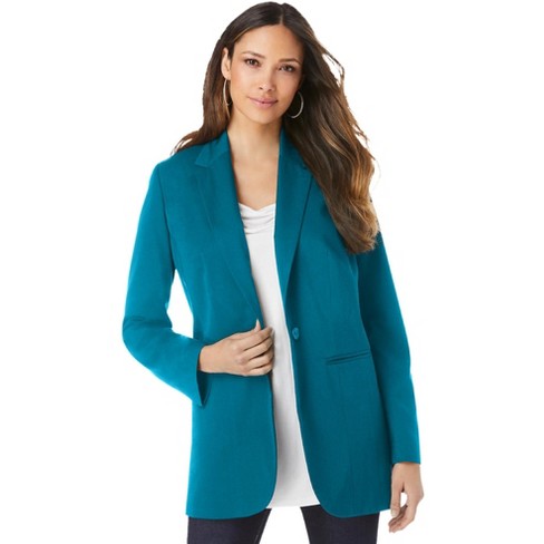 Roaman's Women's Plus Size Boyfriend Blazer - 36 W, Green