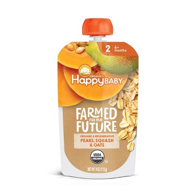 HappyBaby Organics Stage 2 Regenerative & Organic Pears Squash & Oats Baby Food Pouch - 4oz