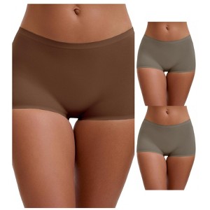 INSPIRE CHIC Women's High Waist Seamless Boyshorts Elastic Waistband Ice Silk Breathable Shorts 3 Packs - 1 of 4