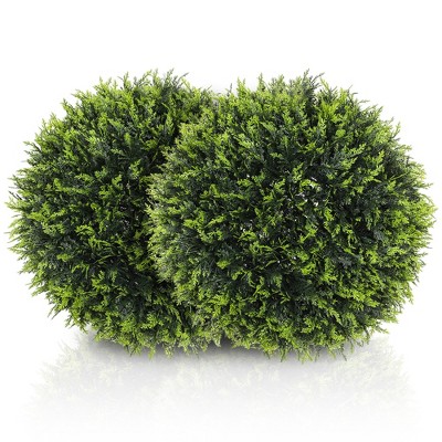 HOMCOM 17.7" Artificial Plant Topiary Balls, Set of 2 Indoor Outdoor Fake Plants for Home Office, Living Room Decor