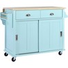 Kitchen Cart with Rubber wood Drop-Leaf Countertop, Concealed sliding barn door adajustable height,Kitchen Island with Storage Cabinet and 2 Drawers - 4 of 4