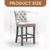 Counter Height Bar Stools Set of 2, Velvet Upholstered Dining Chairs with Nailhead Trim, Wooden Legs, Button Tufted Decor - Leovsnove - 3 of 4