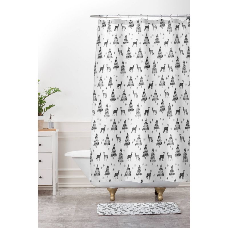 Winter Deer in Black Shower Curtain Black/White - Deny Designs, 4 of 8