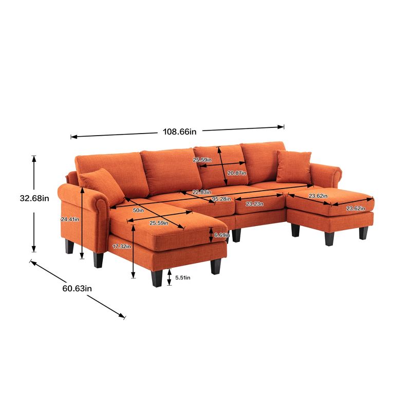 108" U-Shape Convertible Sectional Sofa Couch with Movable Ottoman-ModernLuxe, 3 of 15