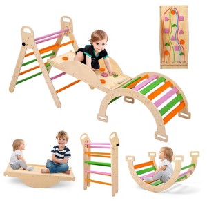 Foldable 9-in-1 Wooden Climbing Set for Toddlers & Kids ¨C Triangle, Arch, Pinball & Seesaw | Heavy Duty Indoor Jungle Gym Playground - 1 of 4
