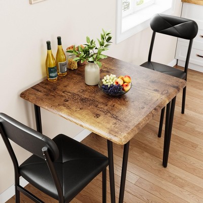 3-Piece Small Square Dining Table Set for 2 - Space Saving Wooden Kitchen Table with Upholstered Chairs