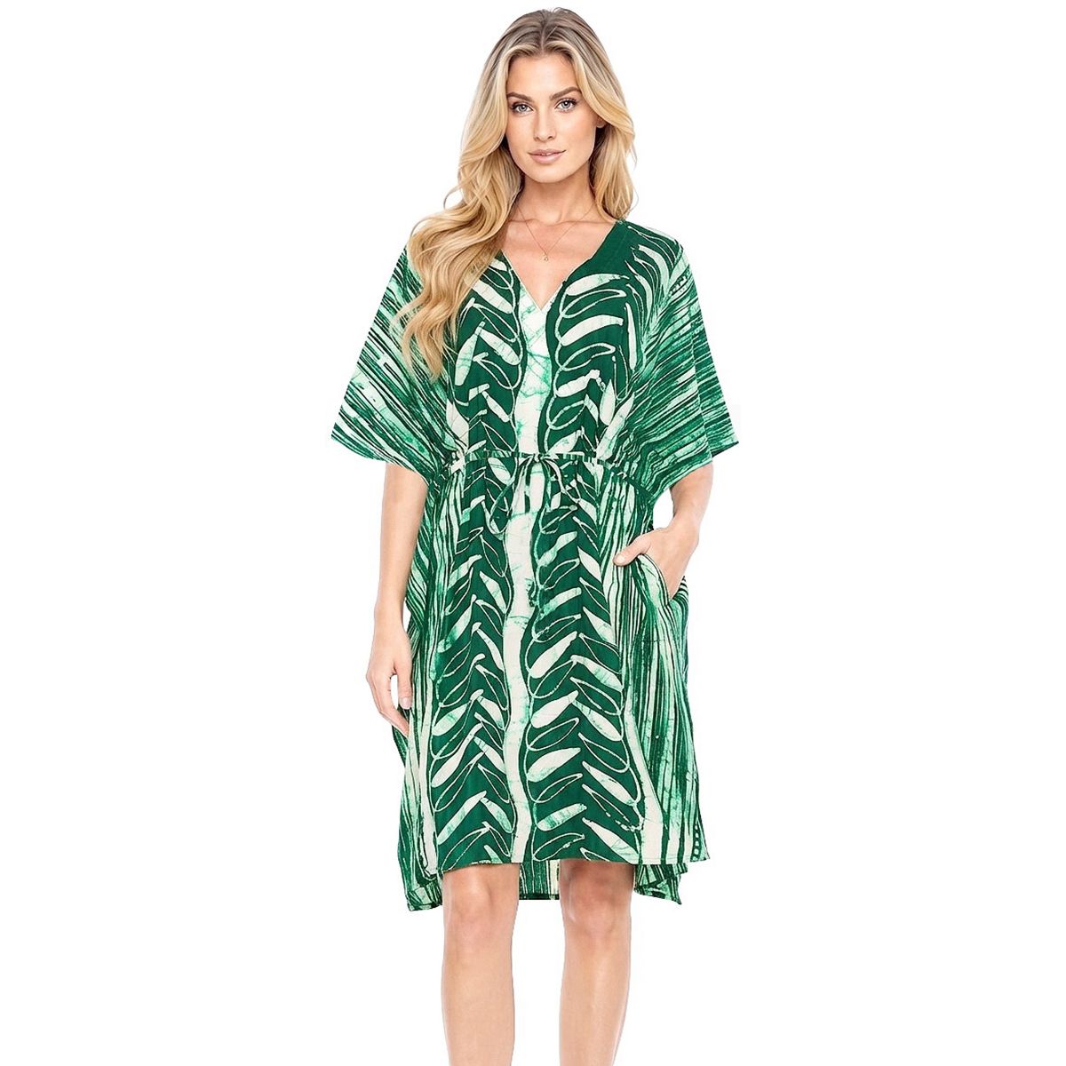 LA LEELA Summer Cotton Women Vacation Cover Up Dress Holiday Resortwear Cruise Pregnancy Wear Comfortable Lounge Style 2X-3X Green Leaf