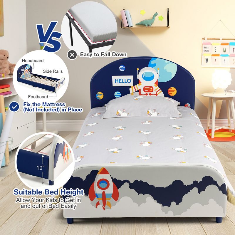 Costway Kids Upholstered Platform Bed Children Twin Size Wooden Bed Astronaut Pattern, 5 of 11