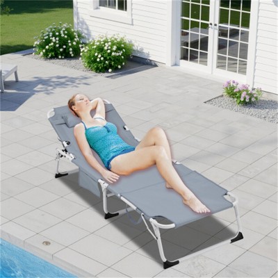 SKRAN 3-in-1 Heavy Duty Tanning Chair with Face Hole Adjustable 5-Position Folding Lounge Chairs for Portable Lounge Chair for Patio Pool