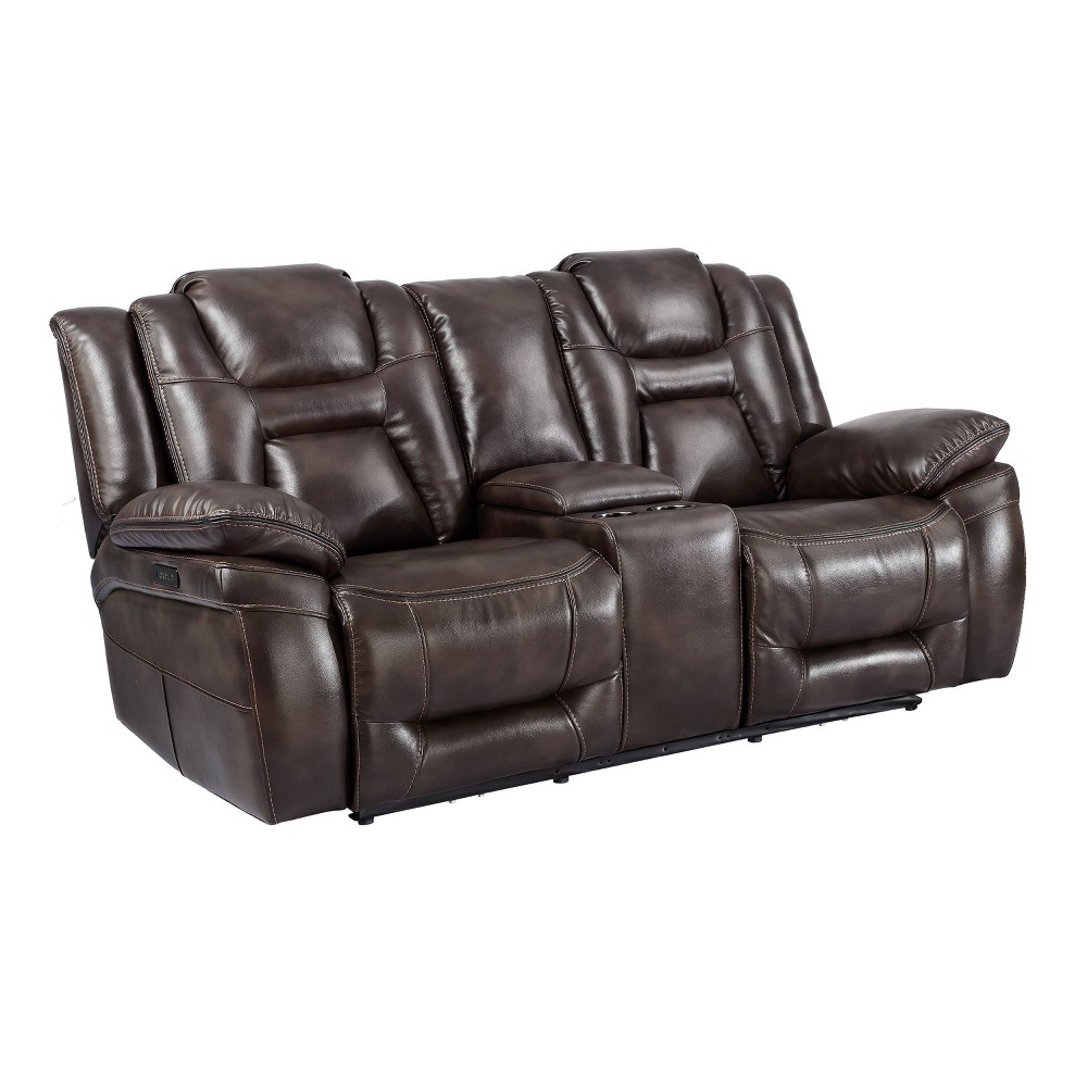 Photos - Sofa Oportuna Dual Power Console Loveseat Brown - Steve Silver Co.