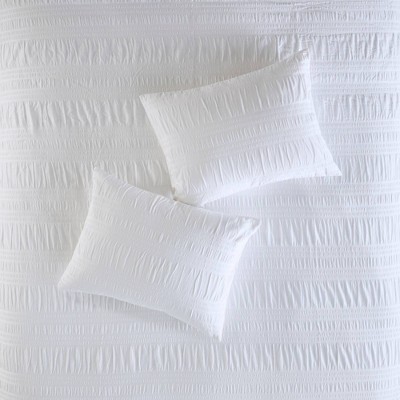 Nicolette White Cotton Seersucker Queen Duvet Cover Set