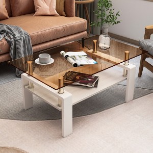 VYNXARIA Rectangle Coffee Table, Tempered Glass Tabletop with MDF Layer, Modern Table for Living Room - 1 of 4