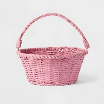 12" Willow Plastic Wicker Easter Basket Pink - Spritz™