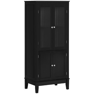 kleankin Bathroom Floor Cabinet with 2 Storage Cabinets, Tempered Glass Door, Freestanding Linen Tower with Adjustable Shelves for Living Room - 1 of 4