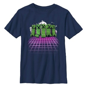 Boy's Minecraft Creeper Holographic Grid Floor T-Shirt - 1 of 3