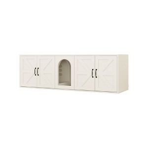 Sevobal Pet Crates and Houses, Modern Cat House with Double Doors and Open Space for Indoor Cats, White, 59.05"*17.71"*18.89" - 1 of 4