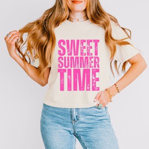 Simply Sage Market Sweet Summer Time Block Distressed Boxy Crop Top - 1 of 4
