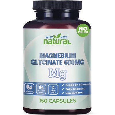 Why Not Natural Magnesium Glycinate 500 mg Capsules Supplement - Vegan, 100% Pure, No Filler - Supports Sleep and Relaxation, 150 Capsules