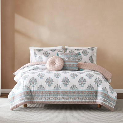 Lush Décor Full/Queen Sofia Flower Block Bouquet Comforter Pink