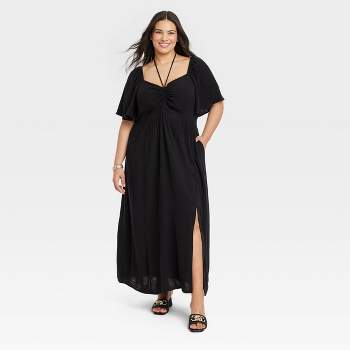 Women's Flutter Short Sleeve Midi Wrap Dress - Ava & Viv™ Black 4x : Target