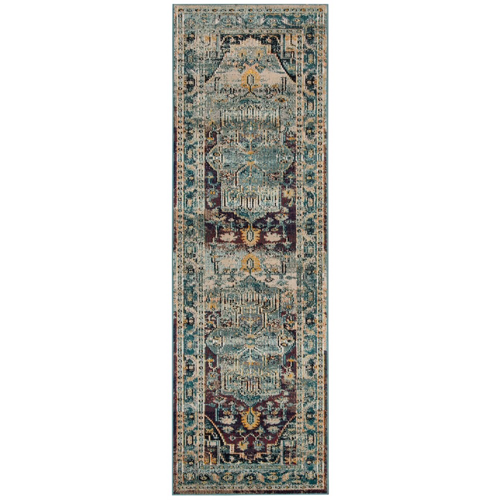 2'2inx9' Runner Mavis Floral Loomed Rug Teal/Rose - Safavieh