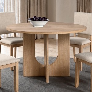 ORRD 48 Inch Round Dining Table  , Transitional Two-Tone Finish with U-Shaped Pedestal Base, Rubberwood Dining Room Table，Grey - 1 of 4