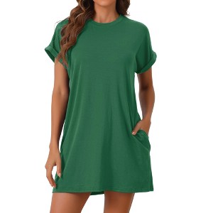 cheibear Womens Nightgown Sleep Dress Short Sleeve CrewNeck Soft Night Dress with Pockets - 1 of 4
