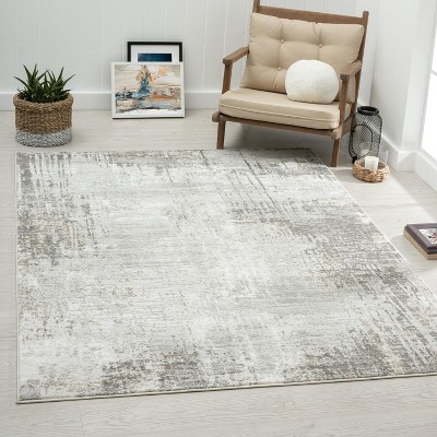 Beige Abstract 5' x 7' Synthetic Area Rug