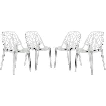 LeisureMod Cornelia Modern Plastic Dining Chair with Cut-Out Tree Design, Set of 4