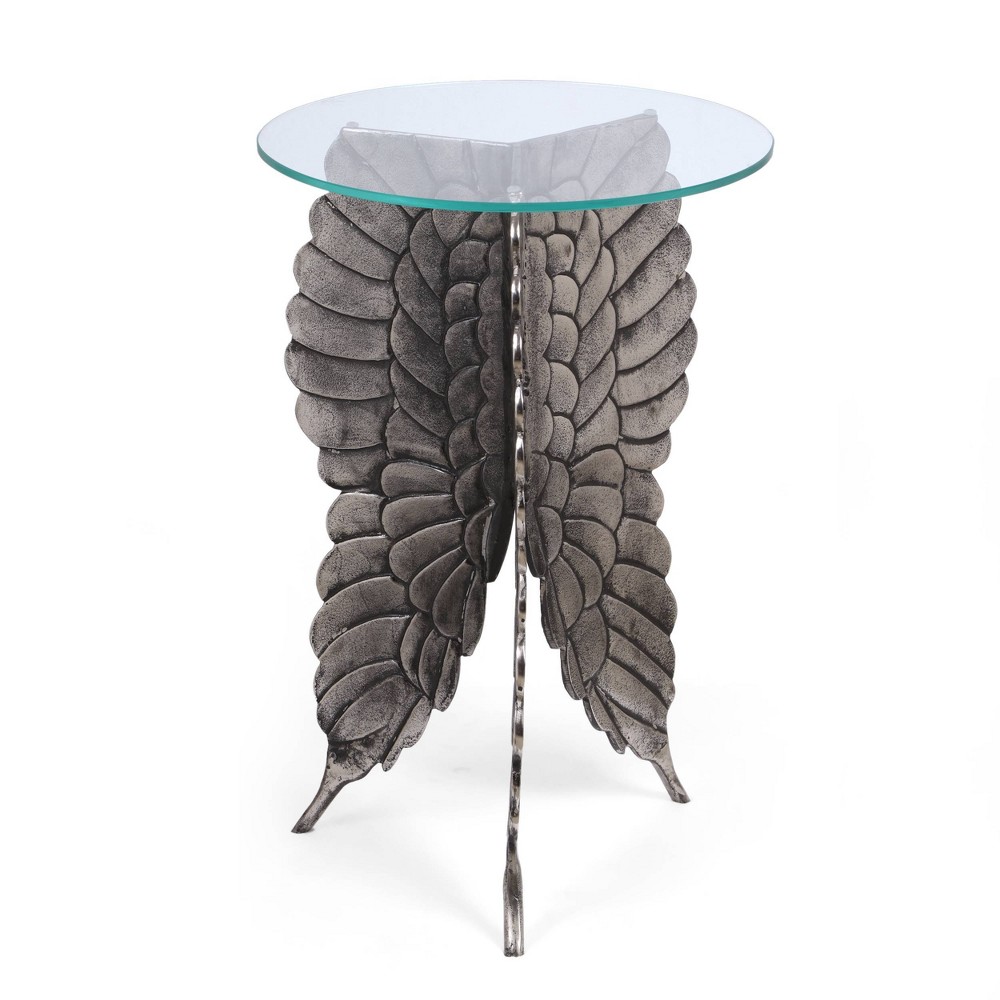 Photos - Coffee Table Joni Boho Glam Handcrafted Aluminum Fairy Wing Accent Table with Glass Top