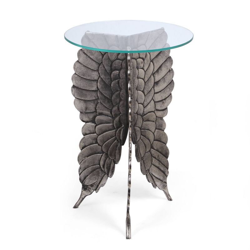 Joni Boho Glam Handcrafted Aluminum Fairy Wing Accent Table with Glass Top Antique Nickel - Christopher Knight Home, 1 of 10