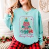Merry & Bright Bow Tree - Women's Lightweight Garment Dyed Sweatshirt - 2 of 3