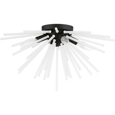 Uptown Elegance 4-Light Black Brass Flush Mount with Acid Etched Rods