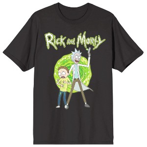 Rick & Morty Portal Art Crew Neck Short Sleeve Charcoal Men's T-shirt - 1 of 3