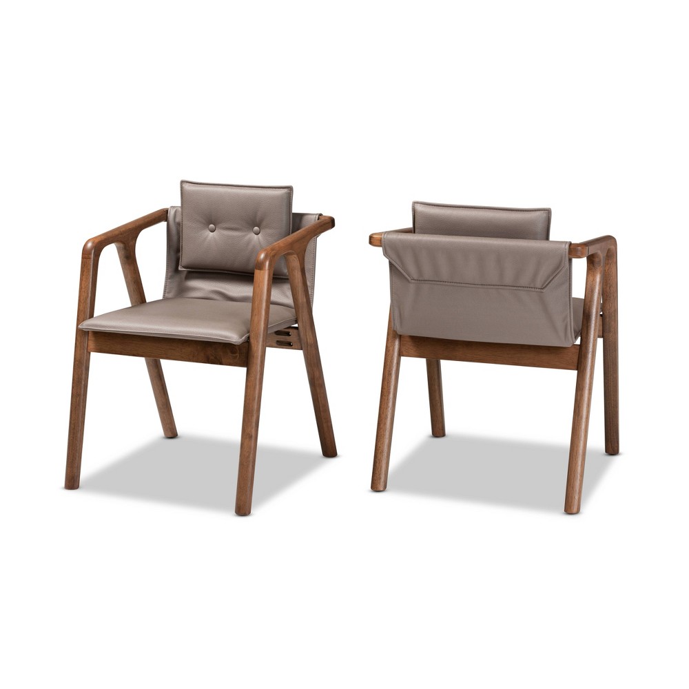 Photos - Chair 2pc MarcenaLeather Upholstered and Wood Dining  Set Gray/Walnut Brown