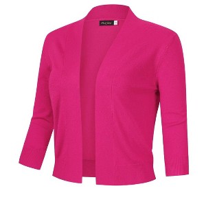 Women’s 3/4 Sleeve Cropped Cardigan Sweaters Open Front Knit Short Bolero Shrugs - 1 of 4