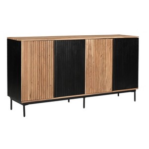 Treasure Trove Accents 4 Door Credenza Easton Natural/Black: Iron Surface, Acacia Frame, Divided Storage Cabinet - 1 of 4