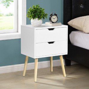 Gulches Side Table with 2 Drawer and Rubber Wood Legs, Mid-Century Modern Storage Cabinet for Bedroom Living Room Furniture, White - 1 of 4
