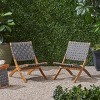 Set of 2 Folding Outdoor Lounge Chairs with Woven Straps and Acacia Wood Frame,Portable Patio Chairs–Maison Boucle - 2 of 4