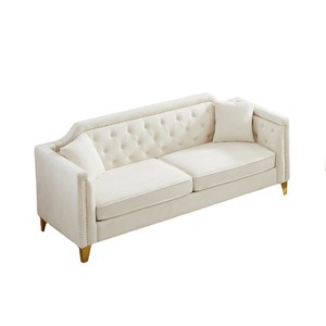 NicBex 81 Inch Chenille Pull Buckle Design 3-Seater Sofa with 2 Throw Pillows for Living Room,Apartment,Bedroom - 1 of 4