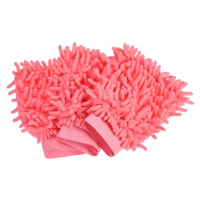 Unique Bargains Microfiber Wash Mitt Scratch Free Round Dusting Gloves for House Cleaning Washing Yellow