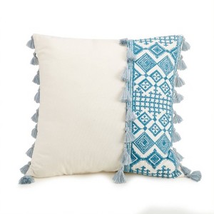 16"x16" Bonnie Throw Pillow Aqua/Blue/White - Jessica Simpson: Geometric Cotton Canvas, Indoor Use, Sewn Seam Closure - 1 of 3