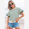 Amaryllis Women’s Striped Short Sleeve Ruffle Hem Top with Scalloped Trim Crew Neckline Relaxed Fit - 3 of 4