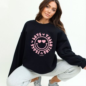 S.W.Smiley Peace Love Valentine Smiley -  Women's Graphic Sweatshirt - 1 of 4