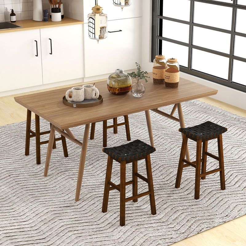 Tangkula Saddle Stools Set of 4 31 Inch Counter Height Stools w/ PU Leather Woven Seat Brown, 2 of 11