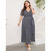 BLUEMING Plus Size Womens Dresses Floral Surplice A-Line Maxi Dress Waist Belted Floral Maxi Dress Wasit Tie Bell Sleeve Dress - 3 of 4
