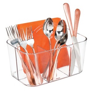 mDesign Plastic Cutlery Storage Organizer Caddy Bin Tote with Handle - Clear - 1 of 4