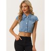 INSPIRE CHIC Women's Summer Denim Button Down Short Sleeve Cropped Jean Jackets - 2 of 4